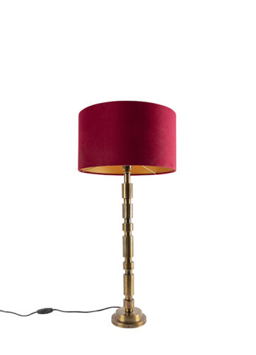 Art Deco stolná lampa bronzová 35 cm zamatový odtieň červená - Torre