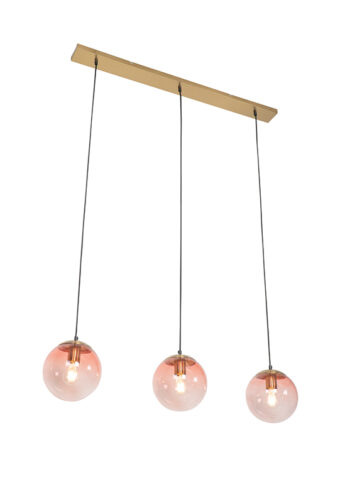 Art Deco závesná lampa mosadz s ružovým sklom 3-svetlá - Pallon Mezzi