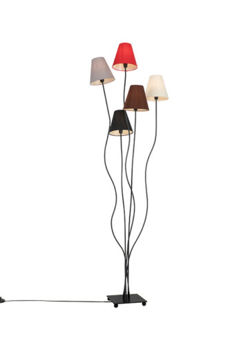 Dizajnová stojaca lampa čierna s látkovými tienidlami 5-svetlá - Melis