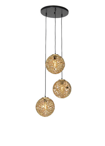 Art Deco závesná lampa zlatá okrúhla 3-svetlá - Maro
