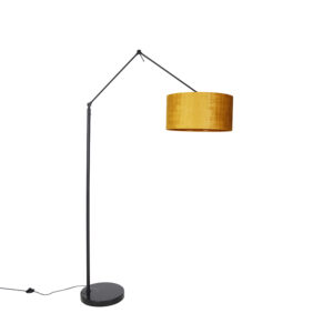 Moderná stojaca lampa čierne ľanové tienidlo žlté 50 cm - Redaktor