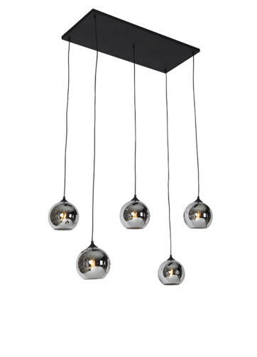 Art deco hanglamp zwart met smoke glas 5-lichts - Wallace