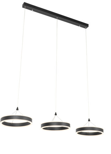 Závesné svietidlo čierne predĺžené vrátane LED 3-stupňové stmievateľné 3-svetlo - Lyani