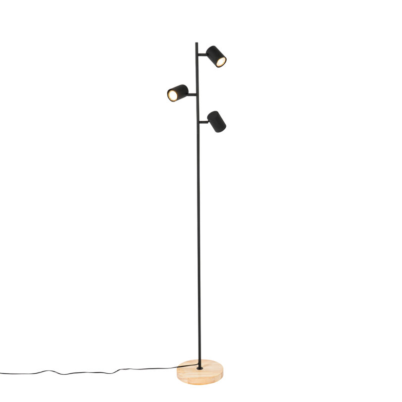 Moderná stojaca lampa čierna s drevom 3-svetlo - Jeana