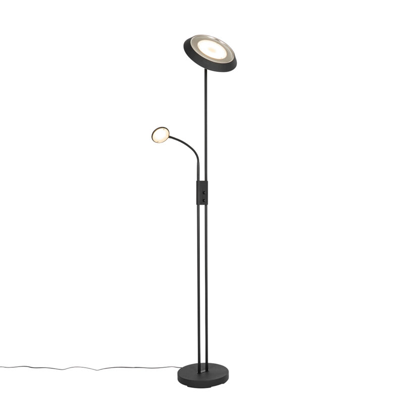 Stojacia lampa čierna vrátane LED a stmievača s lampou na čítanie - Fez