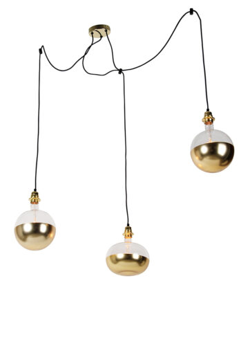 Závesná lampa zlatá 3-svetlá vrátane Zrkadla pohára zlaté stmievateľné - Cava Luxe