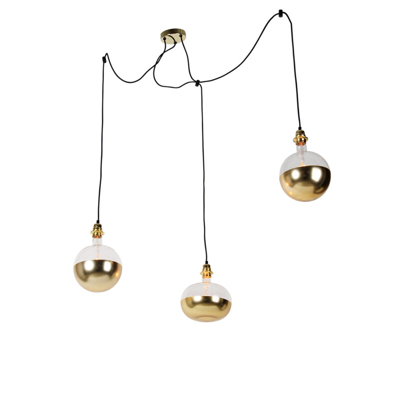 Závesná lampa zlatá 3-svetlá vrátane zlatého zrkadla stmievateľného - Cava Luxe