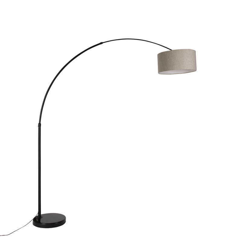 Moderná oblúková lampa čierna s tienidlom boucle taupe 50 cm - XXL