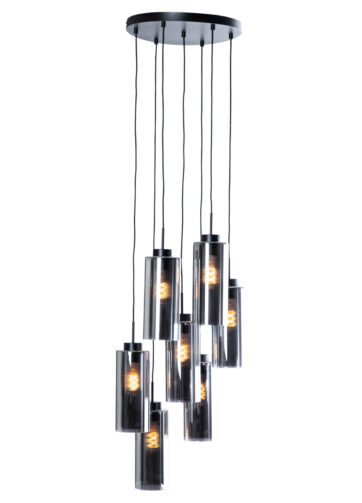 Art Deco závesná lampa čierna s dymovým sklom 7-svetlá - Laura