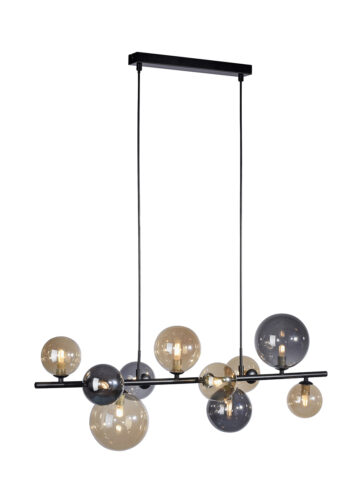Art Deco závesná lampa čierna s dymovým a zlatým 10-svetlom - Wess