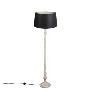 Vidiecka stojaca lampa béžová s čiernym pláteným tienidlom - Classico