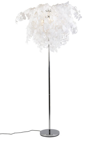 Romantická stojaca lampa chróm s bielymi listami - Feder