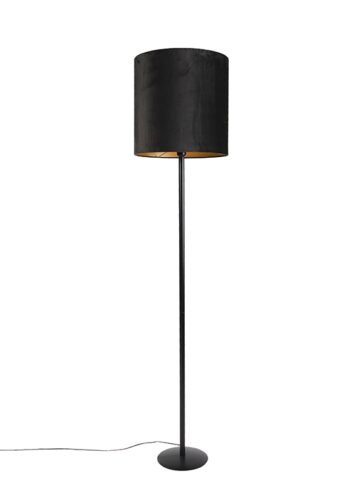 Čierna stojaca lampa s velúrovým tienidlom čierna so zlatom 40 cm - Simplo