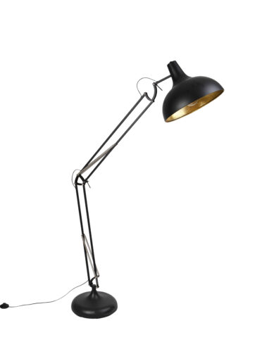 Priemyselná stojaca lampa čierna so zlatom nastaviteľná - Hobby