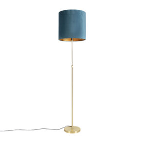 Podlahová lampa zlatá / mosadz s velúrovým odtieňom modrej 40/40 cm - Parte