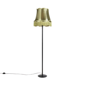Retro stojaca lampa čierna s odtieňom Granny zelená 45 cm - Simplo