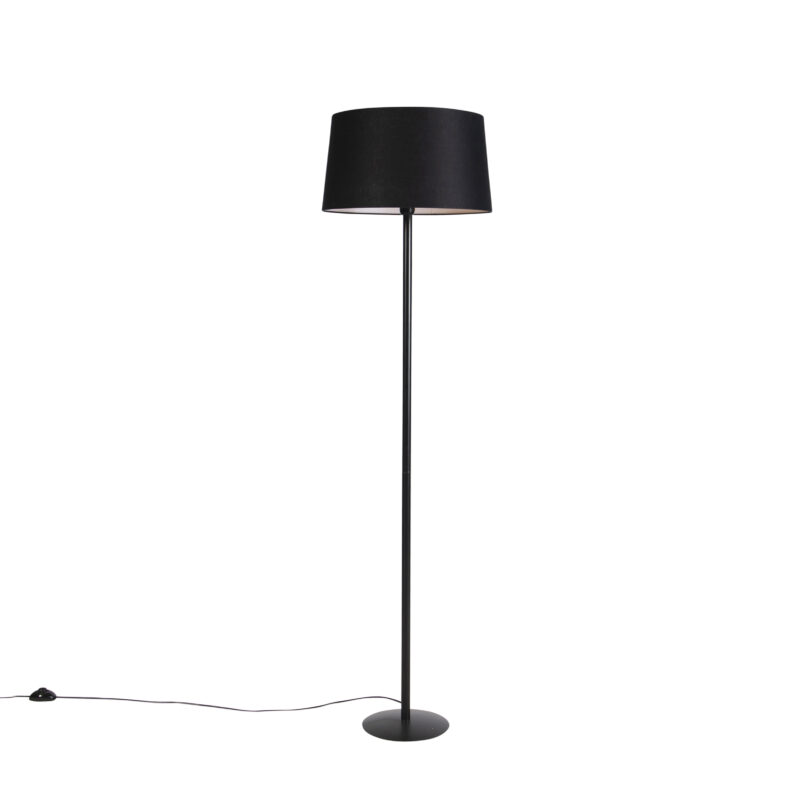 Čierna stojaca lampa s čiernym ľanovým tienidlom 45 cm - Simplo