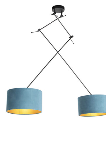 Závesná lampa so zamatovými odtieňmi modrá so zlatou 35 cm - Blitz II čierna