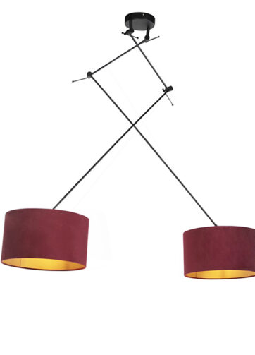 Závesná lampa so zamatovými odtieňmi červená so zlatou 35 cm - Blitz II čierna